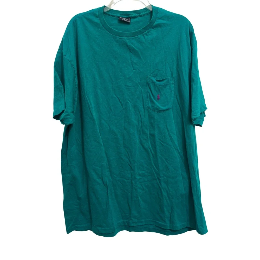 Polo Ralph Lauren T-Shirt Vintage 90s Teal Green Cotton Pocket XL Made in USA